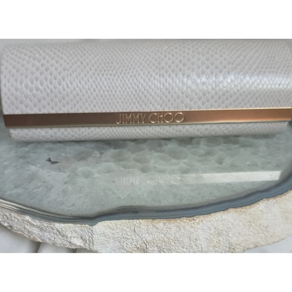 Jimmy Choo Hard Eyeglass Case Pre-loved White Faux LTHR Felt Lining Animal Print